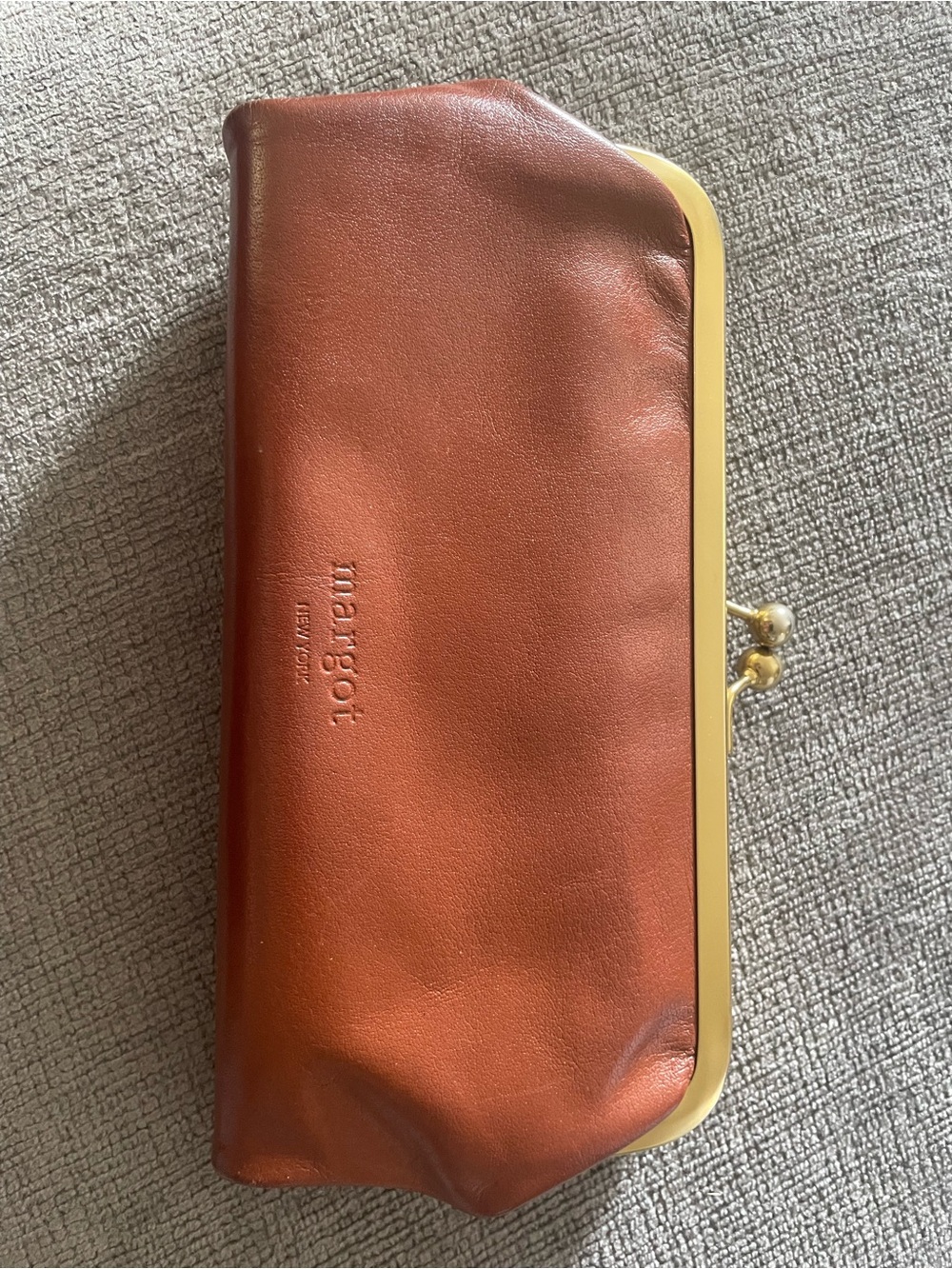 margot New York Leather Clutch Wallet in Burnt Orange